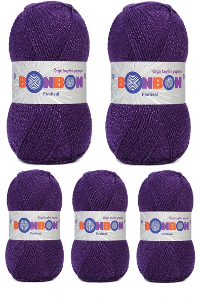 5 Adet Festival Simli Örgü İpi Yünü Renk No:232 ürün görseli 1