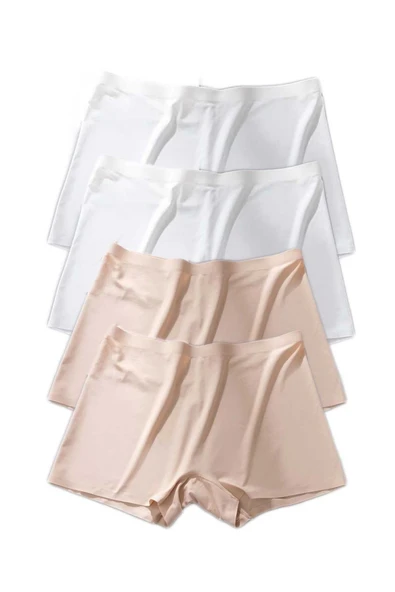 4 Adet Kadın Dikişsiz Görünmez İz Yapmaz Mini Şort Boxer Beyaz Ten - Resim 2