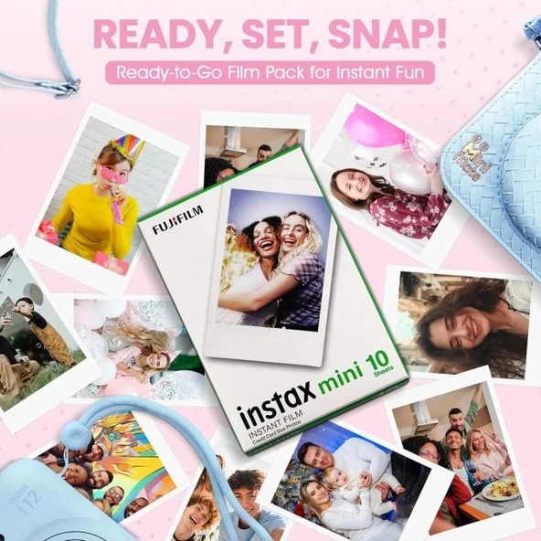 Fujifilm Instax Mini 12 Anlık Fotoğraf Makinesi/Minimate Özel Kılıf/10 Sayfa - Mavi - 5