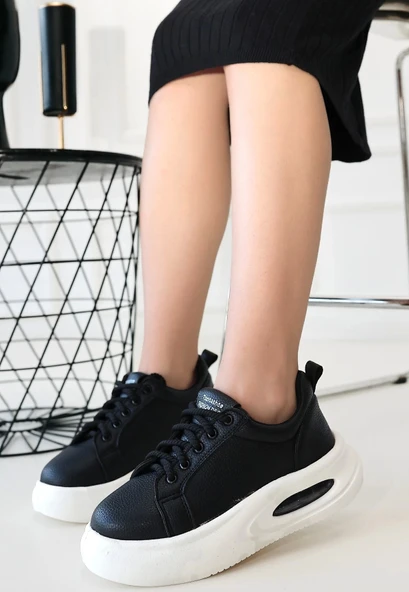 Chris Siyah Cilt Bağcıklı Spor Ayakkabı - 2