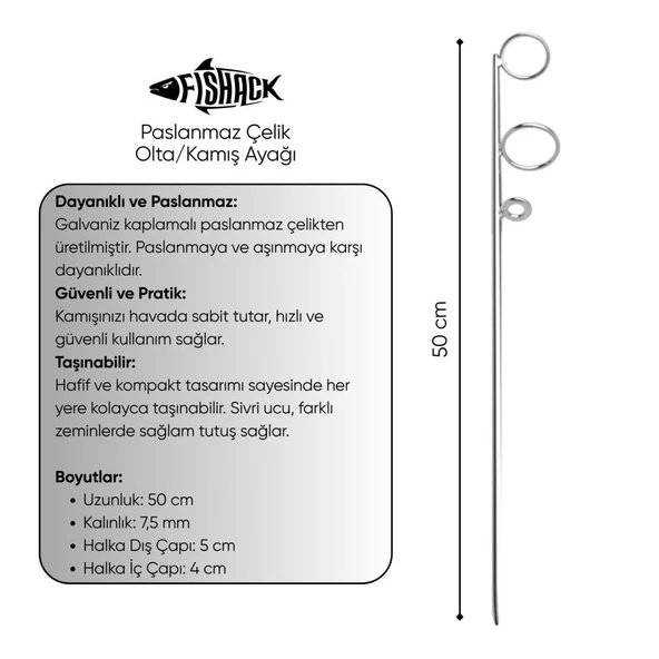 Olta Kamış Ayağı - Paslanmaz Çelik - Fishack - Galvaniz Kaplamalı - 5'li - Resim 3