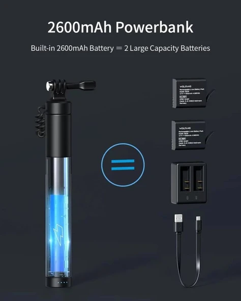 WOLFANG GB2200 Şarj Edilebilir Selfie Çubuğu - Resim 2