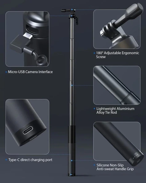 WOLFANG GB2200 Şarj Edilebilir Selfie Çubuğu - Resim 6