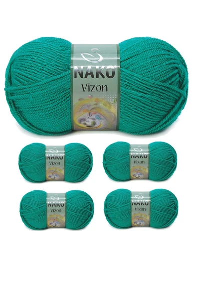 5 Adet Vizon Premium Akrilik El Örgü İpi Yünü Renk No:181 Ördek Başı Yeşil ürün görseli 1