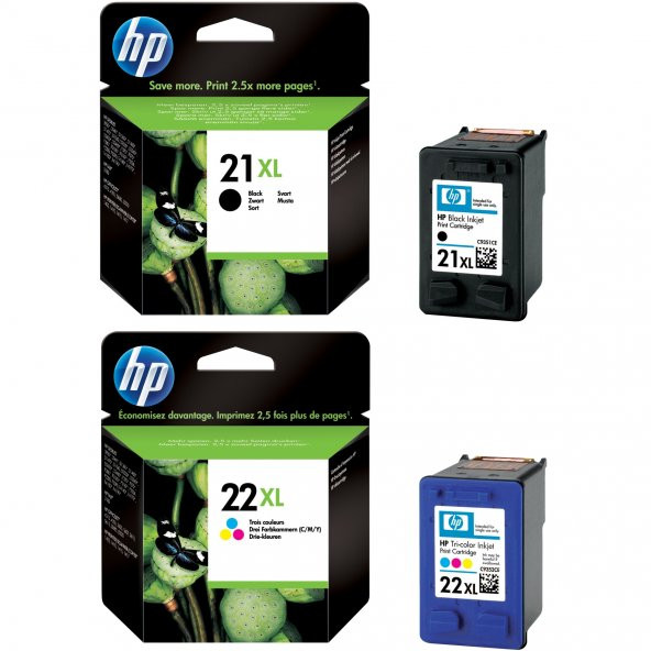 HP 21XL + 22XL C9351CE + C9352CE Siyah Renkli Orjinal Kartuş Seti