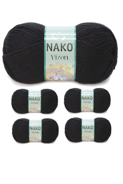 5 Adet Vizon Premium Akrilik El Örgü İpi Yünü Renk No:217 Siyah ürün görseli