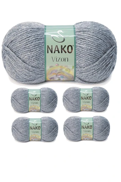 5 Adet Vizon Premium Akrilik El Örgü İpi Yünü Renk No:194 Sis Gri ürün görseli