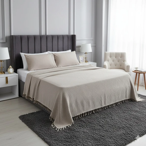 ŞAHESER ÇİFT KİŞİLİK ZİCZACK PİKE VİZON ürün görseli