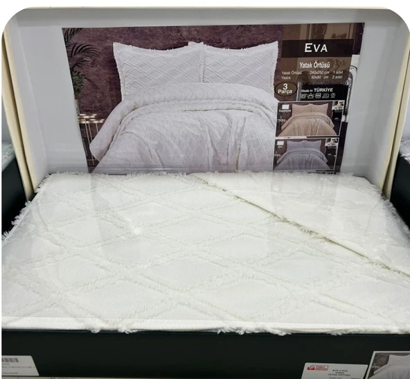 JAKARLI  SAKALLI YATAK ÖRTÜSÜ TEK KİŞİLİK EVA KREM - Resim 3