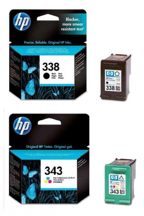 HP 338 + 343 C8765EE C8766EE Siyah ve Renkli Orjinal Kartuş Seti