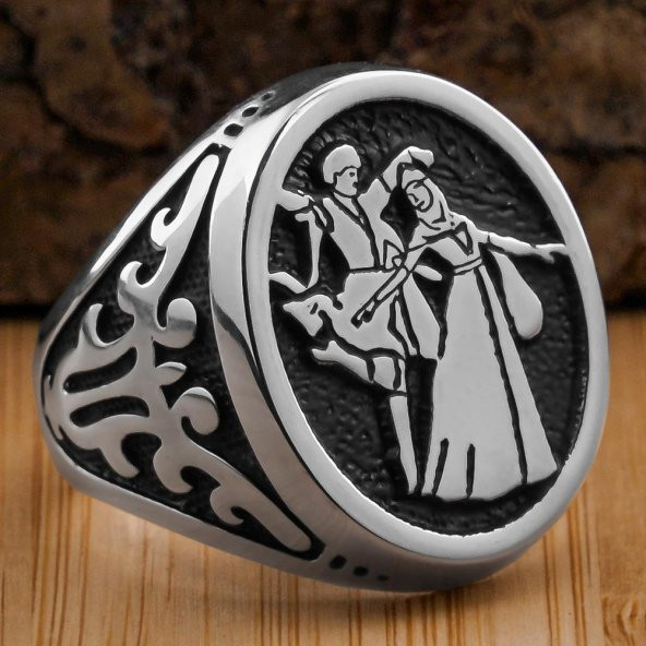 Kafkas Motifli Oval 925 Ayar Gümüş Yüzük ürün görseli