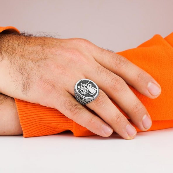 Kafkas Motifli Oval 925 Ayar Gümüş Yüzük - Resim 2