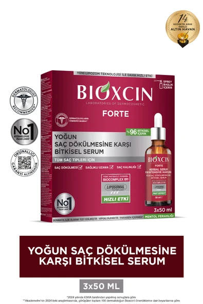 BİOXCİN Forte Yoğun Saç Dökülmesine Karşı Bitkisel Serum 3x50ml ürün görseli 1