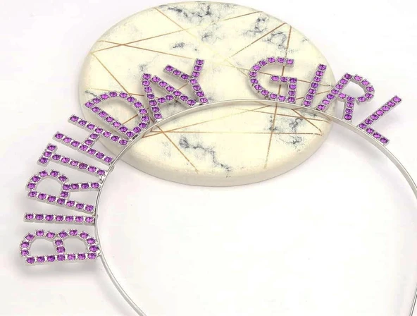 Mor Renk Kristal Taşlı Parlak Birthday Girl Yazılı Taç 16x17 Cm - Resim 3