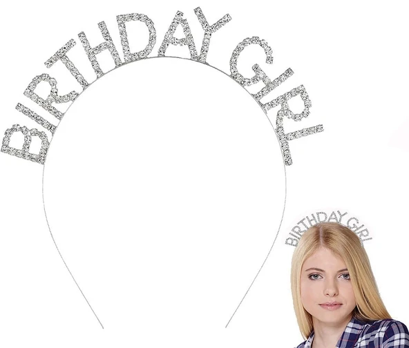 Gümüş Kristal Taşlı Birthday Girl Doğum Günü Tacı İthal Ürün A Kalite 17x16 Cm ürün görseli