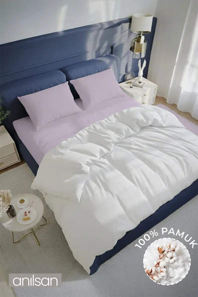 Düz Lila Çift Kişilik Çarşaf Seti %100 Pamuk, 63tel (Çarşaf+Yastık Kılıfı)