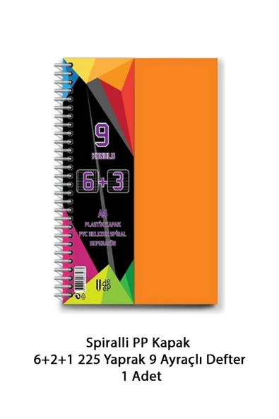 Spiralli PP Kapak 6+2+1 225 Yaprak 9 Ayraçlı Defter - 2