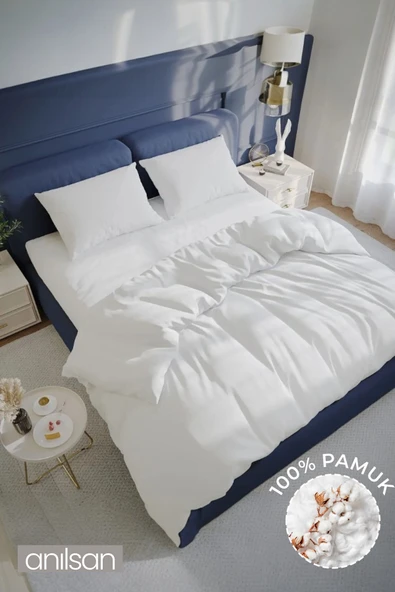 Düz Beyaz Çift Kişilik Çarşaf Seti %100 Pamuk, 63tel (Çarşaf+Yastık Kılıfı)