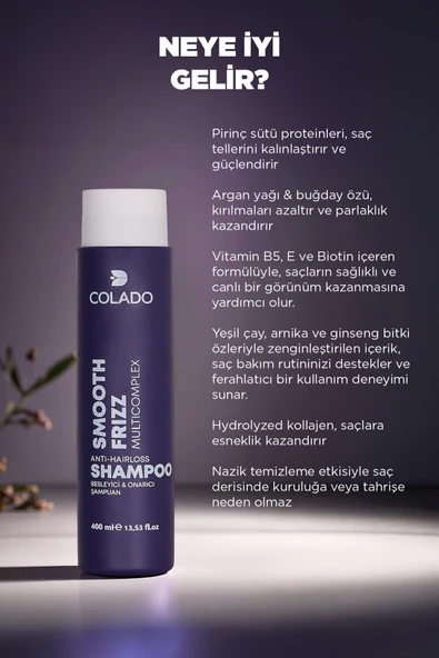 COLADO Besleyici & Onarıcı Şampuan – Smooth Frizz Multicomplex Anti-Hairloss Shampoo (400 ml) - 3