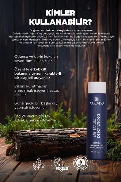 COLADO Sedir Ağacı Mineral Duş Jeli – Arındırıcı Bakım | Cedarwood Mineral Balance Shower Gel (400 ml) - 2