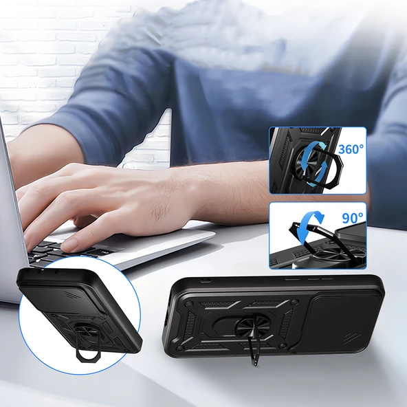 Zipax Honor 400 Kılıf Kamera Korumalı Yüzüklü Standlı Zr-SrVega - Resim 3