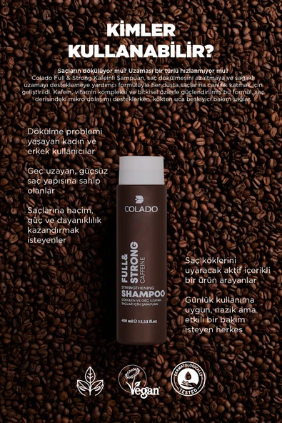 COLADO Kafein Destekli Güçlendirici Şampuan – Full & Strong Caffeine Strengthening Shampoo (400 ml) - 2