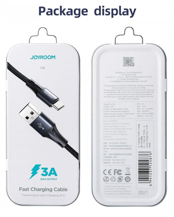 Joyroom S-1230N6 iPhone Lightning Hızlı Şarj ve Data Kablosu Örgü 3A 1.2M Siyah - 2