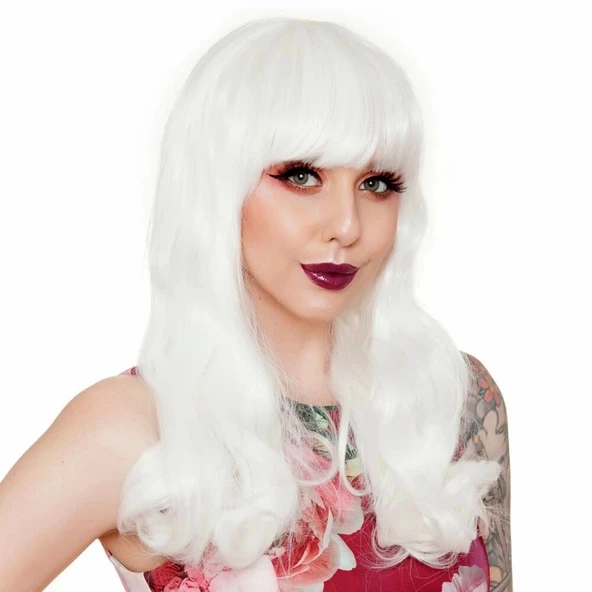 Beyaz Renk Kahküllü Dalgalı Uzun Parti Peruğu - Resim 2