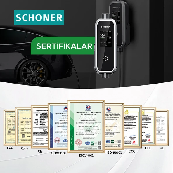 Schoner 3.5kw Taşınabilir Elektrikli Araç Şarj Istasyonu -Tak ve Şarj Et- Wi-Fi / Bluetooth Smart 5 Metre Tip2 Kablolu - 4