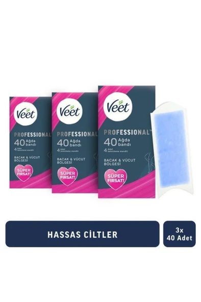 Veet Professional Ağda Bandı Hassas Ciltler Için Bacak &Vücut Bölgesi 120 Adet Süper Fırsat (40 x 3 Adet)