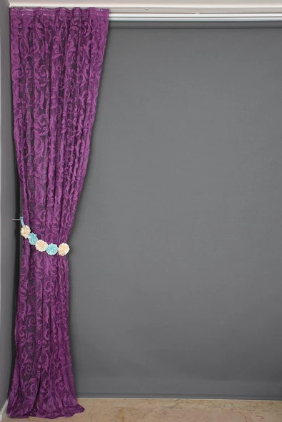 SULTAN 2 MOR RENK TEK KANAT Hazır dikilmiş Pileli Fon Perde 75*260 cm - Resim 5