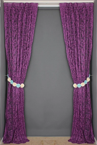 SULTAN 2 MOR RENK TEK KANAT Hazır dikilmiş Pileli Fon Perde 75*260 cm - Resim 7