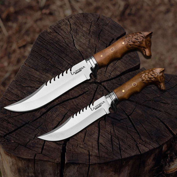 Lazbisa Outdoor Bıçak Çakı Kamp Bıçağı El Yapımı Dövme Çelik ( 2'Li Set 28.5 Cm - 33 Cm) - Kılıf Hediyeli