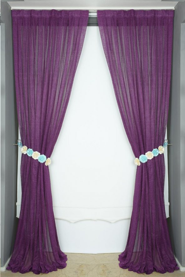 DAR ETEK MOR RENK TEK KANAT Hazır dikilmiş Pileli Fon Perde 75*260 cm - 6