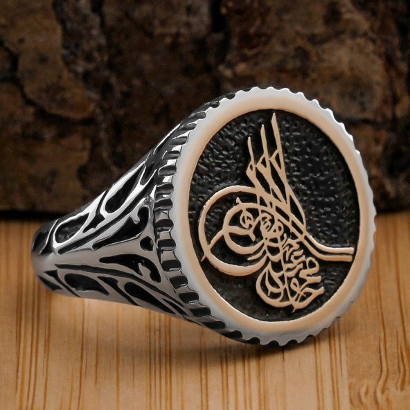 Osmanlı Tuğralı Yuvarlak 925 Ayar Gümüş Yüzük ürün görseli 1