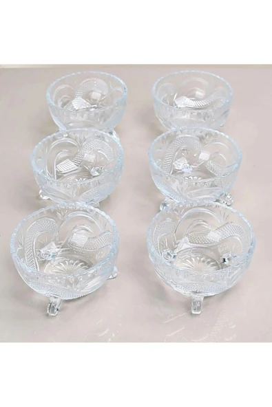 6'lı Kristal Lüx Ayaklı Cam Çerezlik Şekerlik Sunumluk Kase - 2