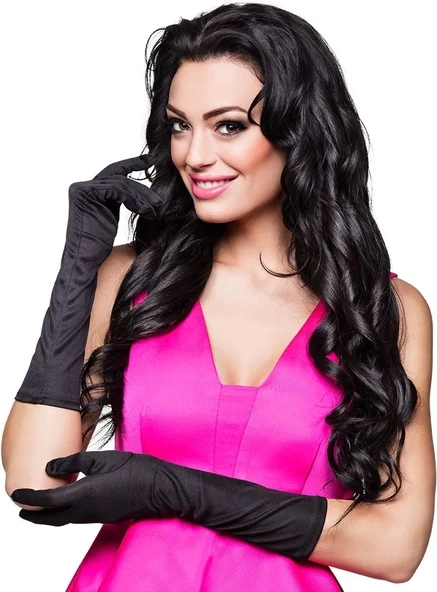 Siyah Renk Likralı Dirseğe Kadar Uzun Kumaş Eldiven 40 Cm ürün görseli