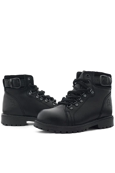 Hakiki Deri Siyah Gerçek Kürklü Bağcıklı Fermuarlı Çocuk Botu - Resim 9