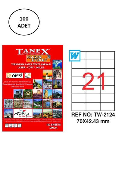 Tanex Tw-2124 Lazer Etiket 70X42 Mm 100 Lü ürün görseli