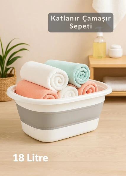 18 Litre Katlanır Silikon Çamaşır Sepeti – Akordiyon Tasarım, Pratik ve Yer Tasarruflu ürün görseli 1