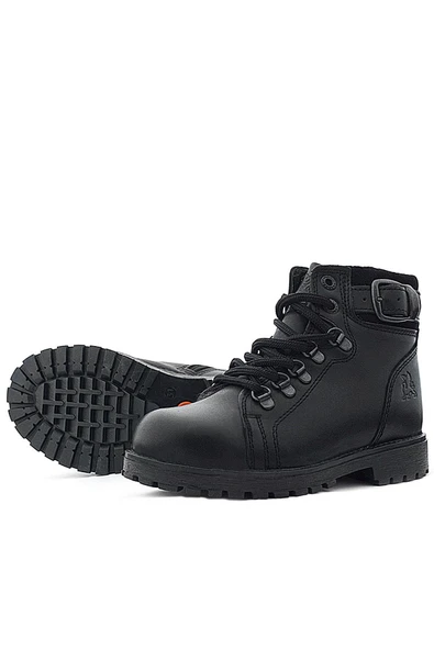 Hakiki Deri Siyah Gerçek Kürklü Bağcıklı Fermuarlı Çocuk Botu - Resim 8