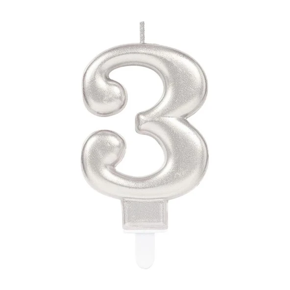 3 Rakam Mum Gümüş Renk - 1