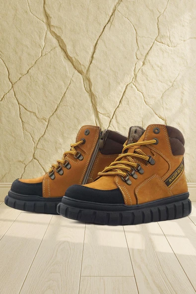 Rakerplus Hakiki Deri Sarı Kahverengi Fermuarlı Erkek Çocuk Bot ürün görseli