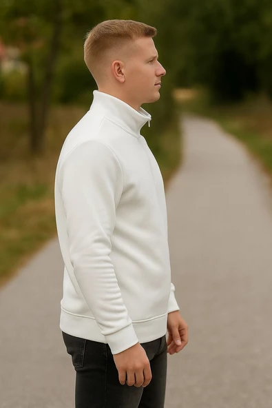 Yarım Fermuarlı Erkek Polar Sweatshirt - Sıcak Tutan , Rahat Kalıp - Resim 2