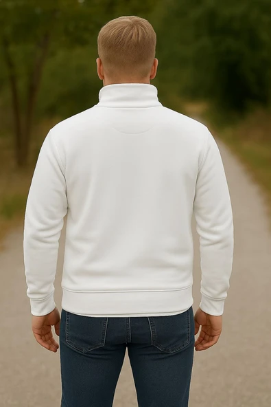 Yarım Fermuarlı Erkek Polar Sweatshirt - Sıcak Tutan , Rahat Kalıp - Resim 3