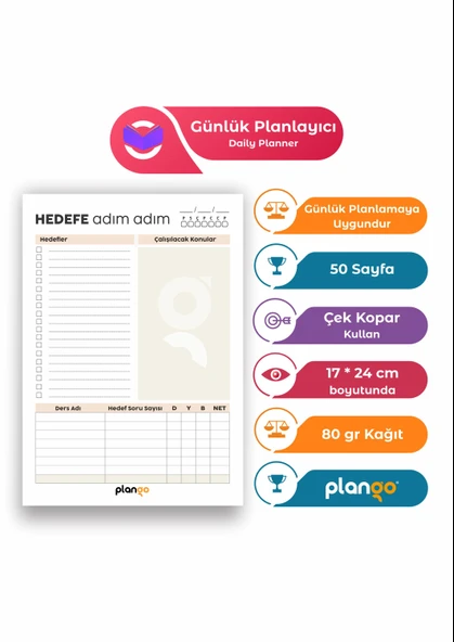 Plango Sınav Planlayıcı Model 2 - Çek Kopar Sınav Planlama Defteri - TYT - AYT - LGS - KPSS - DGS Sınav Planlama - Resim 2