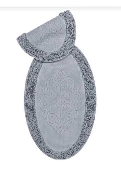 Madame Clean Home Cotton Special %100 Pamuk 2'li Oval Osmanlı Desen Pamuklu Klozet Takımı Gri - 1