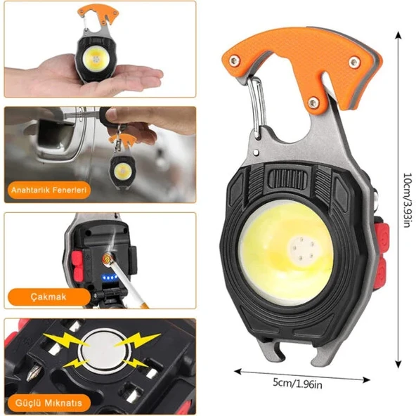 2 Adet Q-Max Çok Fonksiyonlu Mini Led Lamba Anahtarlık ve Çakmak USB Şarjlı Kamp İçin Taşınabilir Tam 7 Modlu - 6