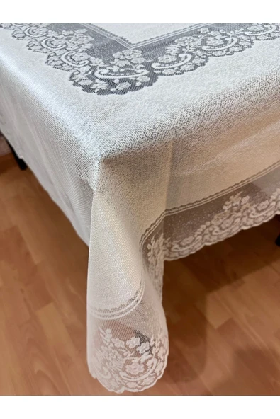 Madame Clean Home Çini Desenli Dertsiz Leke Tutmaz Dantelli Masa Örtüsü Krem 160x220 Cm - 4