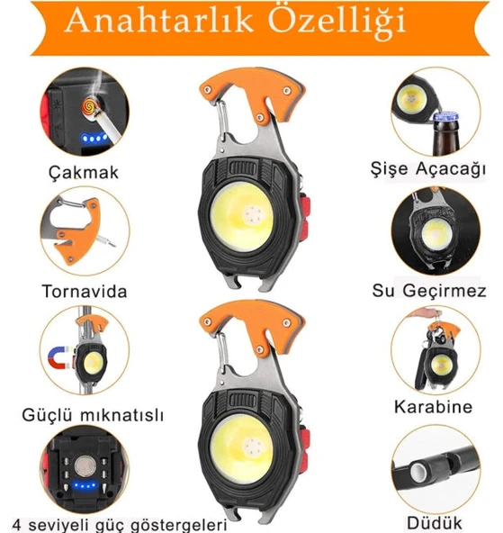 2 Adet Q-Max Çok Fonksiyonlu Mini Led Lamba Anahtarlık ve Çakmak USB Şarjlı Kamp İçin Taşınabilir Tam 7 Modlu - 5